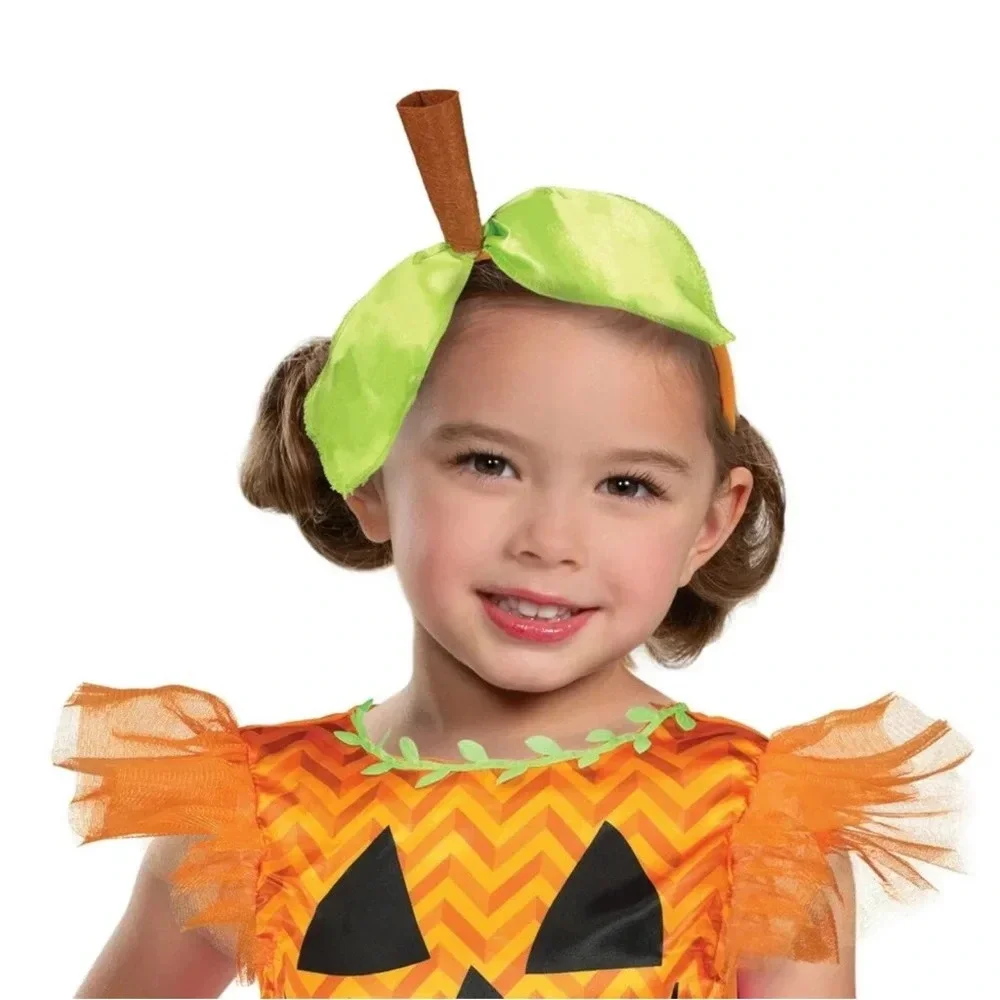 Jack O Lantern Costume Girls Size S 6/6X Dress Headband Pumpkin Halloween 003
